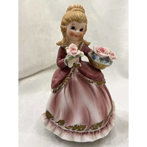 Vintage Giftcraft Ceramic Working Music Box Figurine, Purple/Pink Dress - Picture 9 of 13